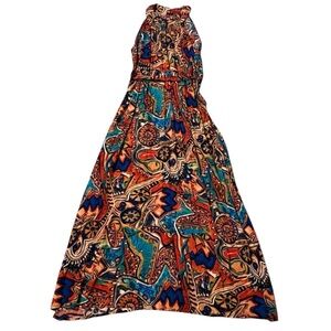 Colorful Patterned Halter Maxi Dress